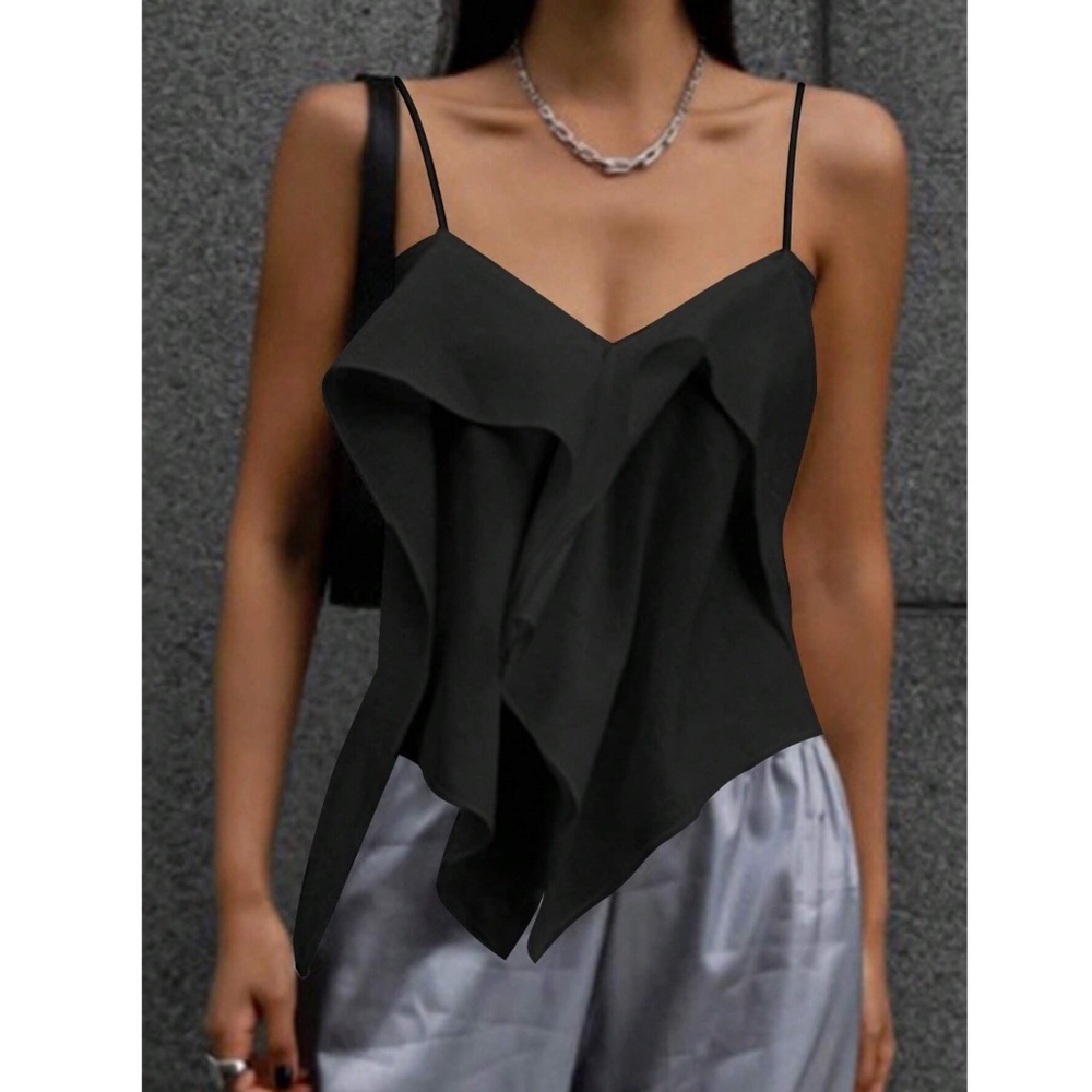 Black Ruffle Cami Top Flowy - Picture 5 of 7